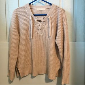 Dusty Pink Lace Up Sweater